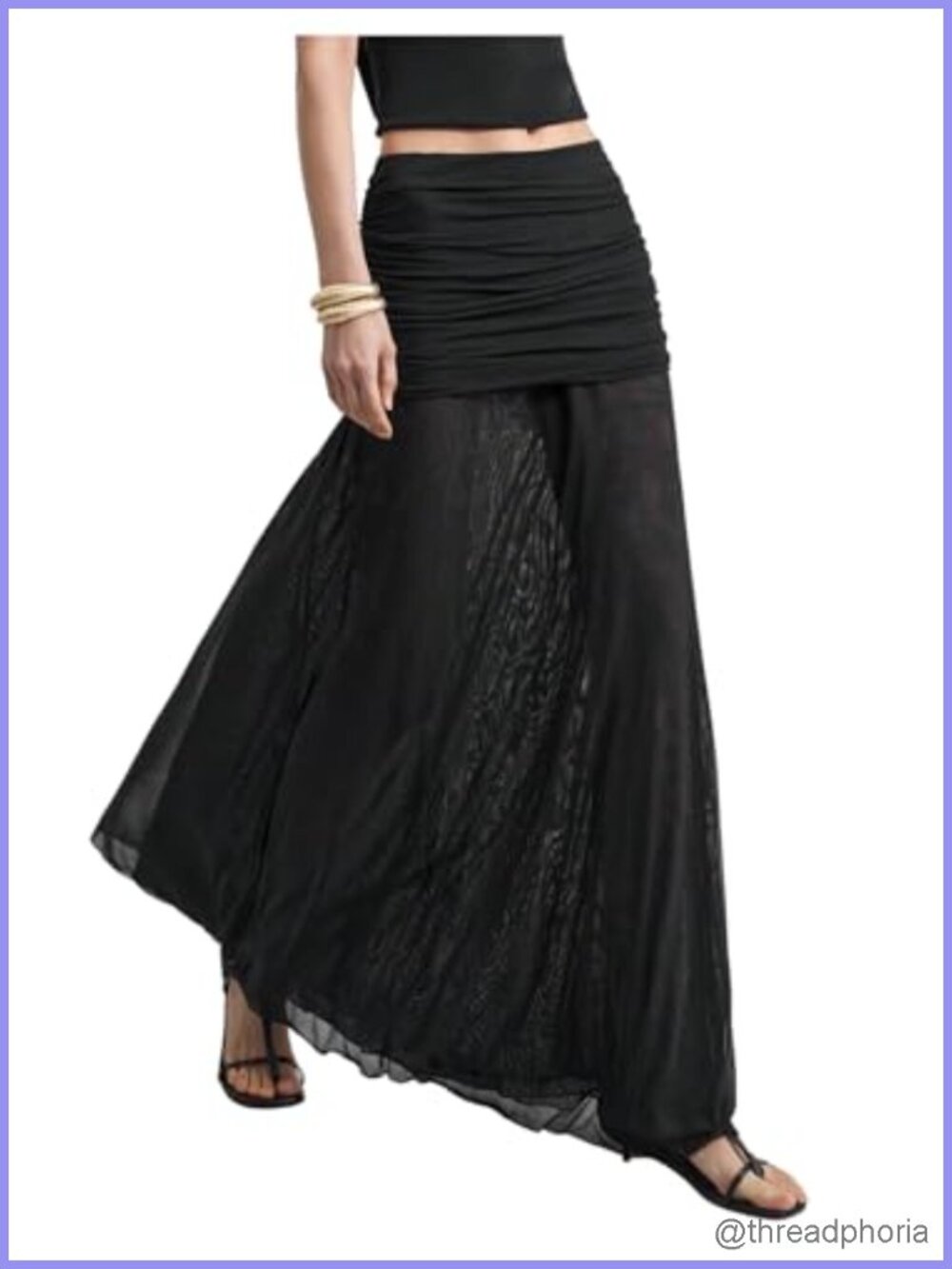 Verdusa Women's Maxi Skirt Ruched Mesh Sheer Ruffle Flowy A-Line Summer
